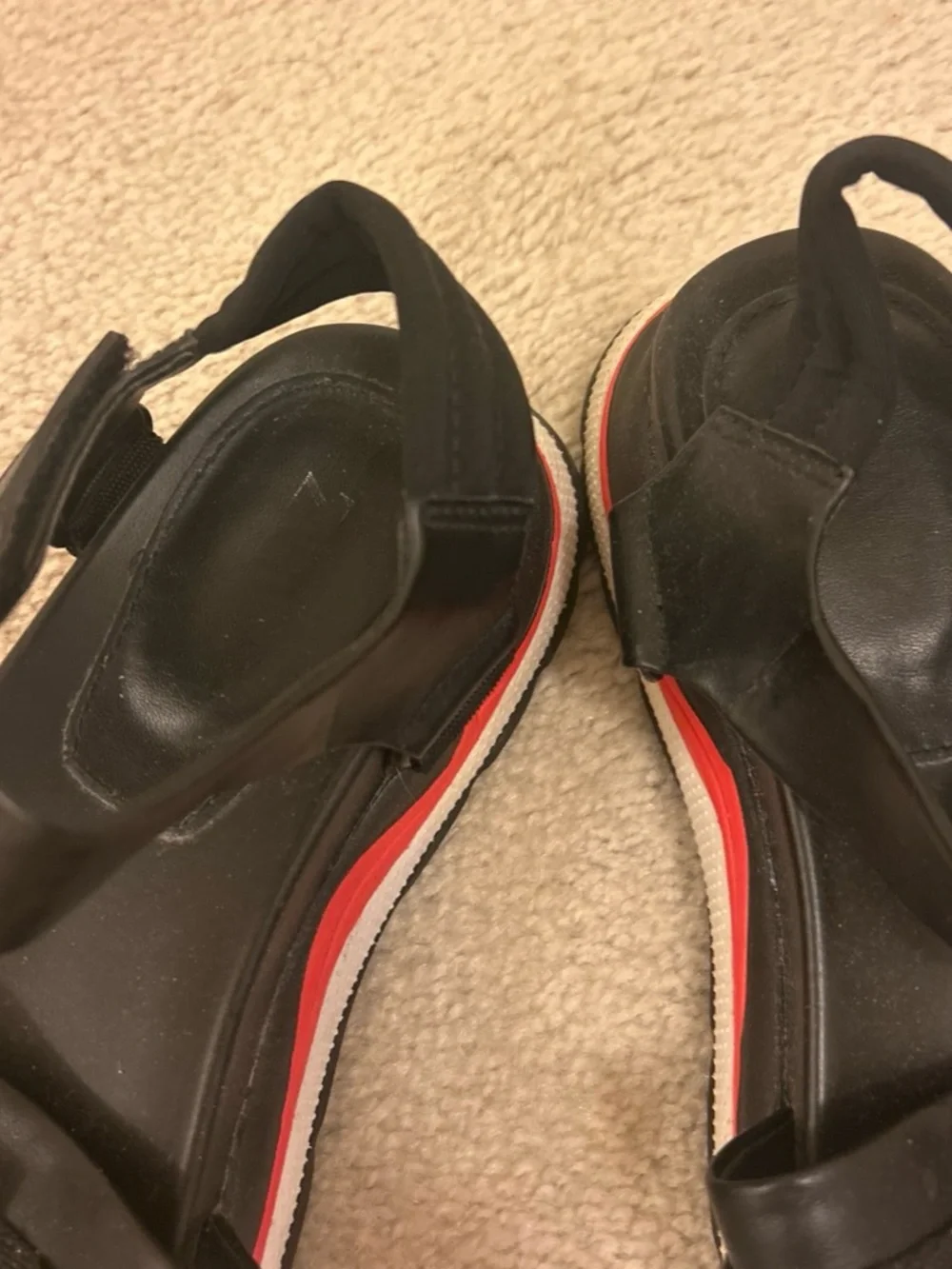 Zara Black Sport Sandals with Red and White Trim